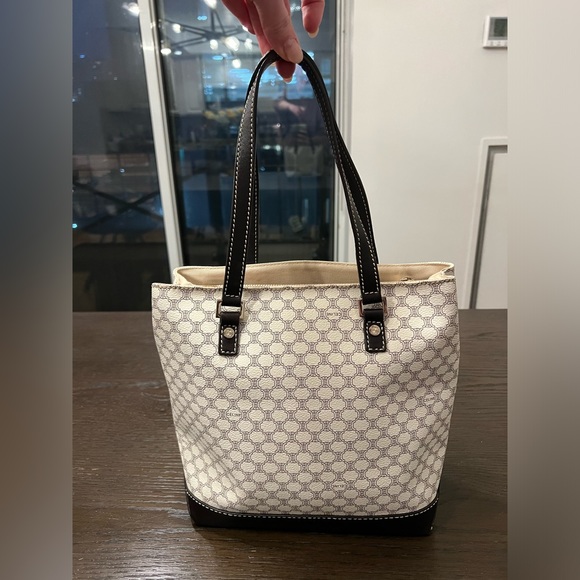 Vintage Celine Macadam Leather Shoulder Bag in White & Dark Brown - Picture 5 of 16